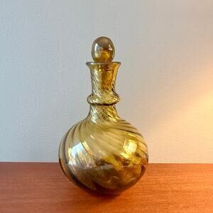 Vintage Empoli Amber Glass Genie Bottle Decanter W/ Stopper 1970